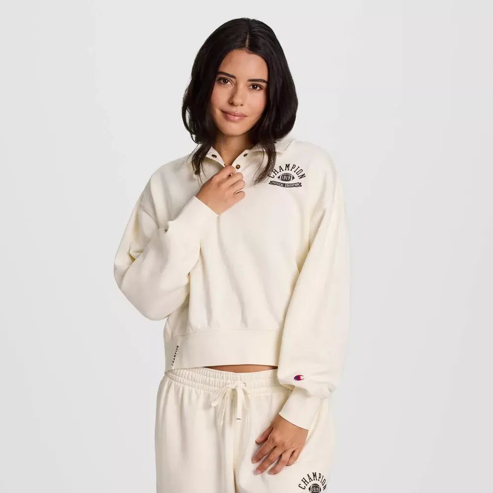 Champion Women's Long Sleeve Fleece 1/4 Snap Cropped Pullover