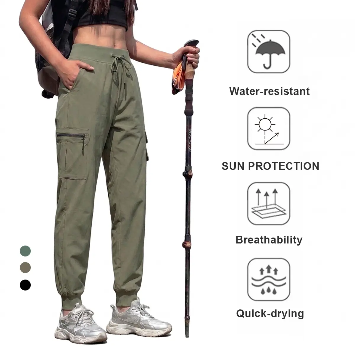Women's Lightweight Cargo Hiking Joggers with 5 Pockets ,Womenswear for School, Quick Dry, Water Resistant Pants for Outdoor Athletic, Lounge Use 906