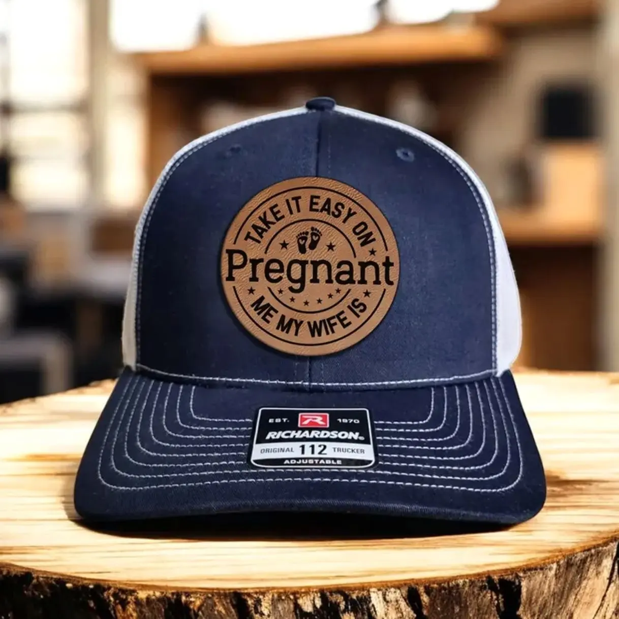 Richardson 112 All Black Trucker Baseball Cap - Unisex Fit Cotton Fabric Flat Bill Hat with Funny Leather Patch, Adjustable Strap Snapback, Mens Hats, Flat Bill Hats