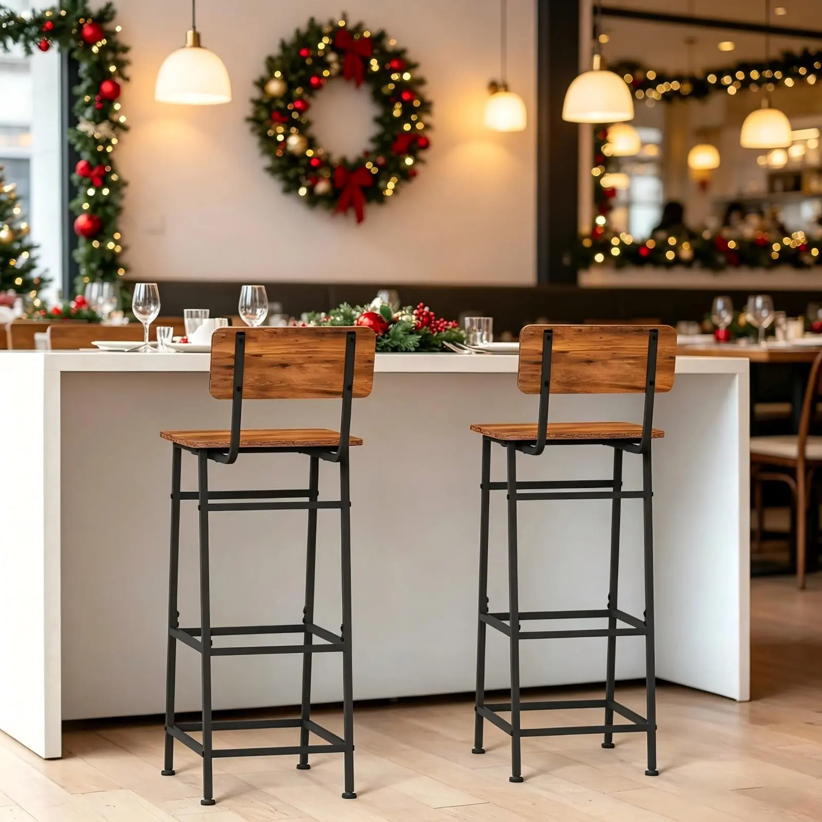 Vintage Tall Bar Stools (2-Pack/4-Pack) - 37.8" High Counter Seat, Sturdy Wood & Metal Frame, Easy Assembly, With Back & Footrest, for Kitchen Island Dining Cafe Decor
