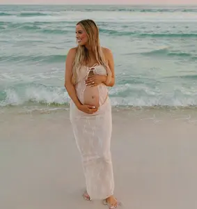 Maternity Strapless Tie Front Top & Bodycon Skirt Two-Piece Set for Photoshoot & Baby Shower Pregnancy Clothes in Soft Polyester & Elastane - Pregnant