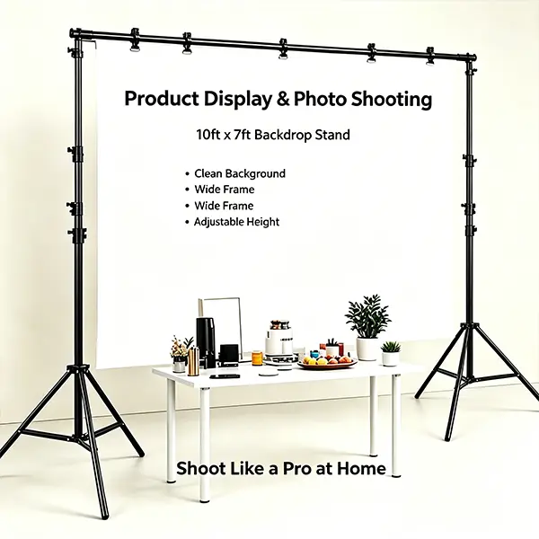 10ft x 7ft Adjustable Photo Backdrop Stand Kit with Carry Bag - Multi-Purpose Garden Arch Background Support Frame for Wedding Decor, Photo Shooting, Outdoor Hanging Bracket Use