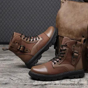 Men’s High-Top Tactical Work Boots with Lace-Up Combat Style and Buckle Design, Durable Rubber Sole, Comfortable Footwear for Boys, Fashionable and Practical for Work, Walking Shoes, Orthotic Support for All-Day Comfort