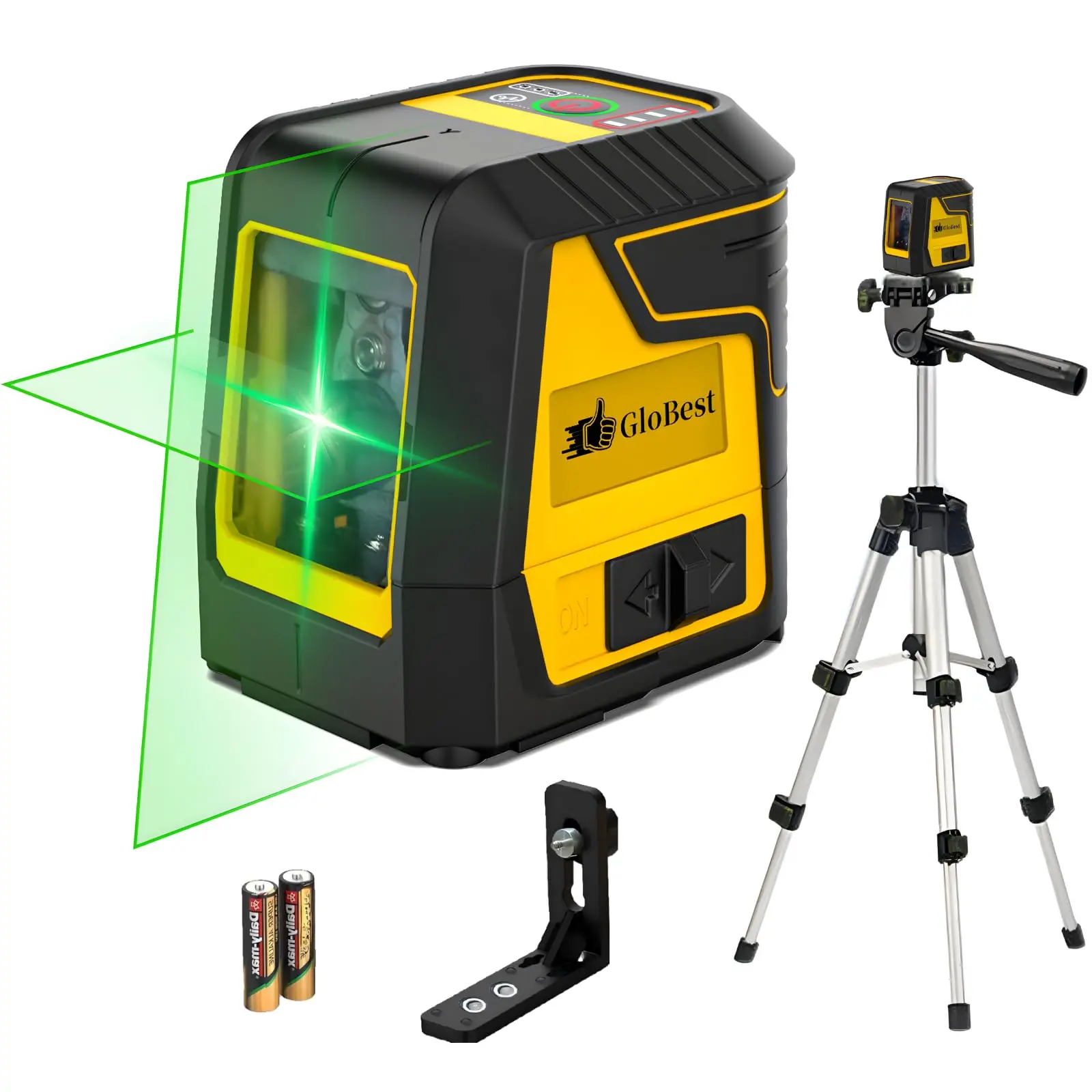 GloBest Portable Laser Level Kit, 100ft/30m Green Beam Construction Tool, IP54 Waterproof, 360° Rotatable Magnetic Mount, Tripod, Carry Pouch, 2 AA Cells
