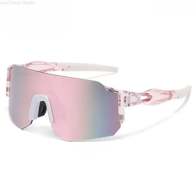 Mirrored Wraparound Sport Sunglasses, Unisex Pink Gradient Lens with Lightweight Flexible Frame - UV400 Protection for Cycling, Womens Sunglasses, One Size