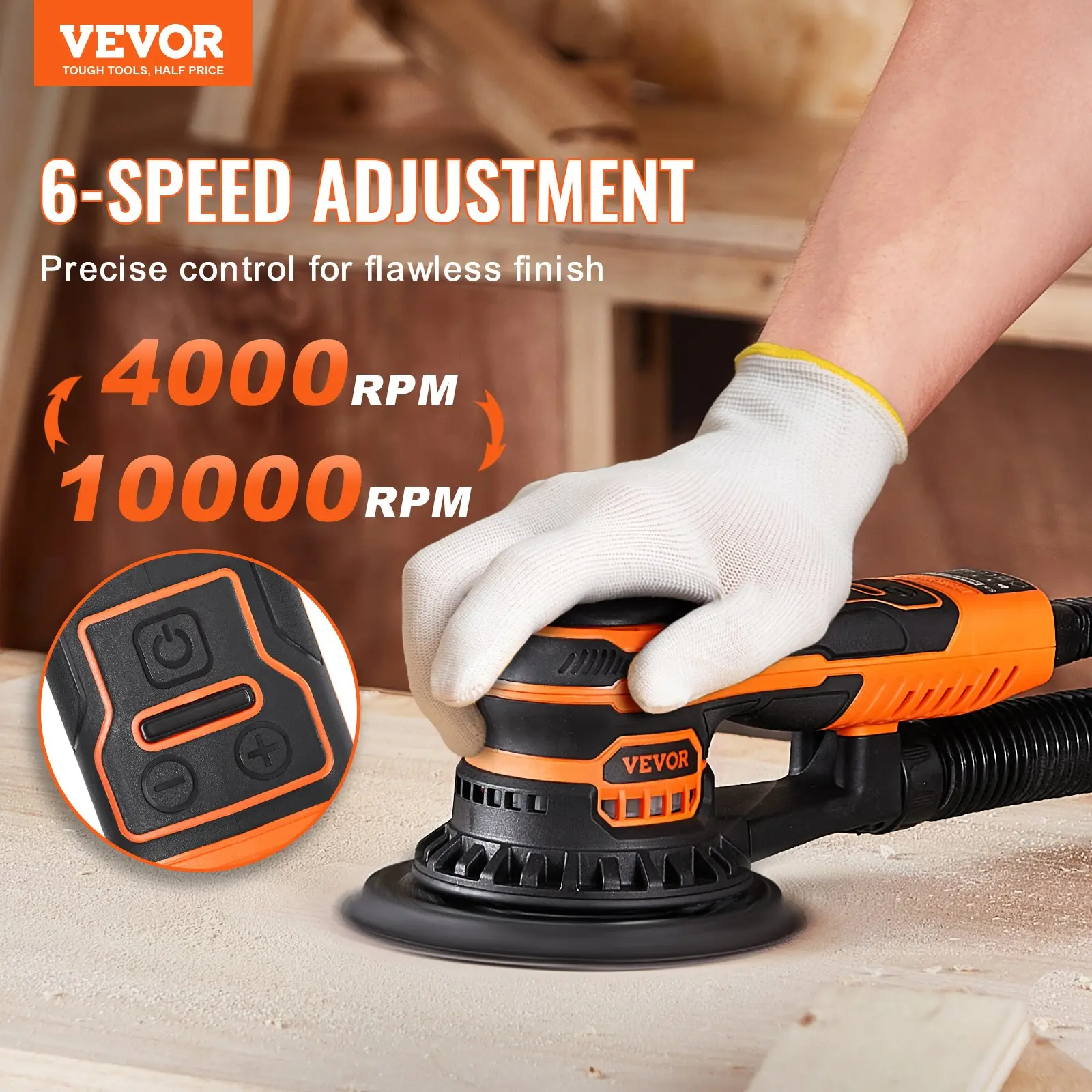【summerfinds】VEVOR Random Orbital Sander 5" & 6" Brushless Orbital Sander Sander 10000PRM 6 Speed, Power Tools, Portable Orbital Polisher