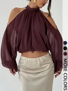 Elegant One-Piece Pure Color Off-Shoulder Short Blouse, Stylish Backless Design, Perfect for Casual & Formal Wear, Women's Fashion Essential