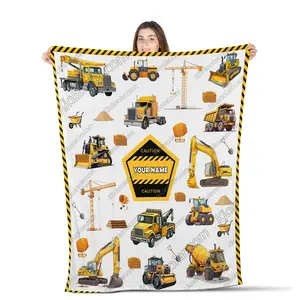 Personalized Blanket for Kids,  Construction Truck Blanket, Custom Name Throw Blanket Comfort Warmth Soft Blanket Fleece Blanket, Sherpa Blanket, Truck Decor, Truck Lovers Gift