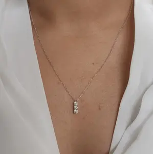 14Kt Gold 0.30 Ct 3 Stone Lab Grown Diamond Pendant Necklace