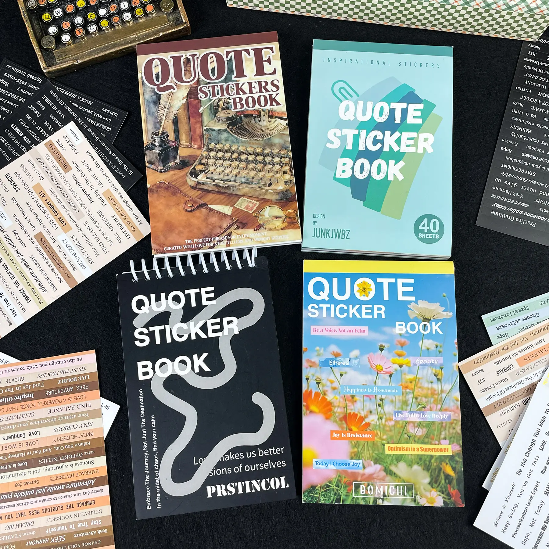 PRSTINCOL Vintage Graphic Sticker Book - Inspirational Quotes, Bible Poetic Adhesive Sticker Packs for Daily Motivation, Journaling Aesthetic Embellishment, DIY Scrapbooking Kits with Free Tweezers, Craft Kits