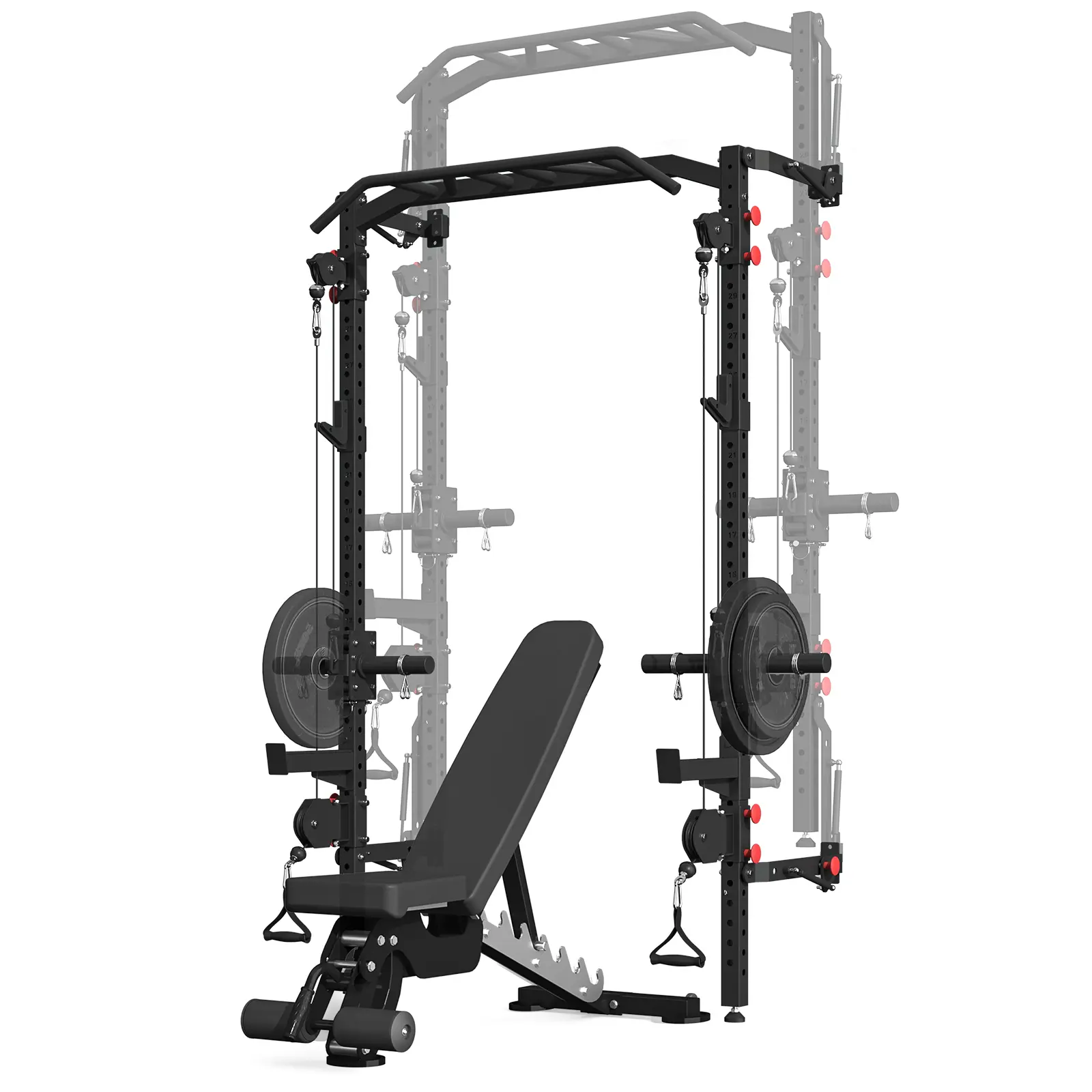 Bezliving Wall Mounted Power Rack with Cable Crossover Machine, Foldable Squat Rack with Dual Pulley System, Pull Up Bar & J Hooks, 800 LB Capacity Space Saving Home Gym Strength Training Equipment