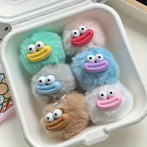 [6-Pack Cute Cartoon Sausage Keychains] 6-Pack Cartoon Sausage Mouth Plush Keychains, Mixed Color, Soft Fuzzy Material, Cute Novelty Accessories for Bags & Cars, For Kids