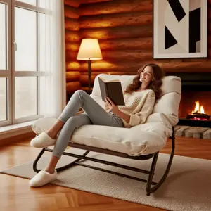 Outdoor & Indoor Oversized Rocking Chairs Set, Modern Metal Lounge Rocking Chair with Thick Cushions, High Back Rocker Chair Set for Living Room, Patio, Porch, Garden, Backyard