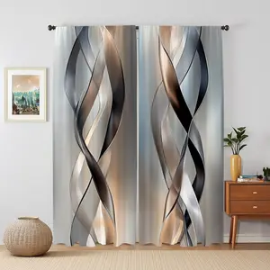 2 Piece Set Multicolor Geometric Spiral Stripe Vibrant Patterns Curtains, Polyester Fiber Rod Pocket Drapes for Living Room Bedroom Home Office Decor