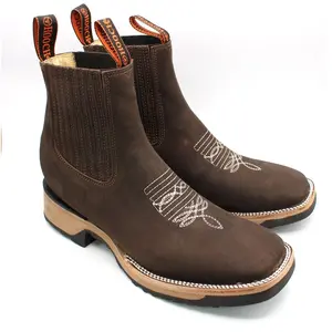 Botines de Piel Original Punta Amplia Cuadrada Color Cafe Chocolate - Hooch Boots