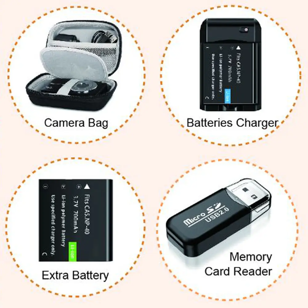 CAMKORY Photography Accessory Set – Rechargeable Battery, Charger, Carrying Bag, SD Card Reader (️ NOT Compatible with All Models – Please Message Us to Verify Before Ordering)