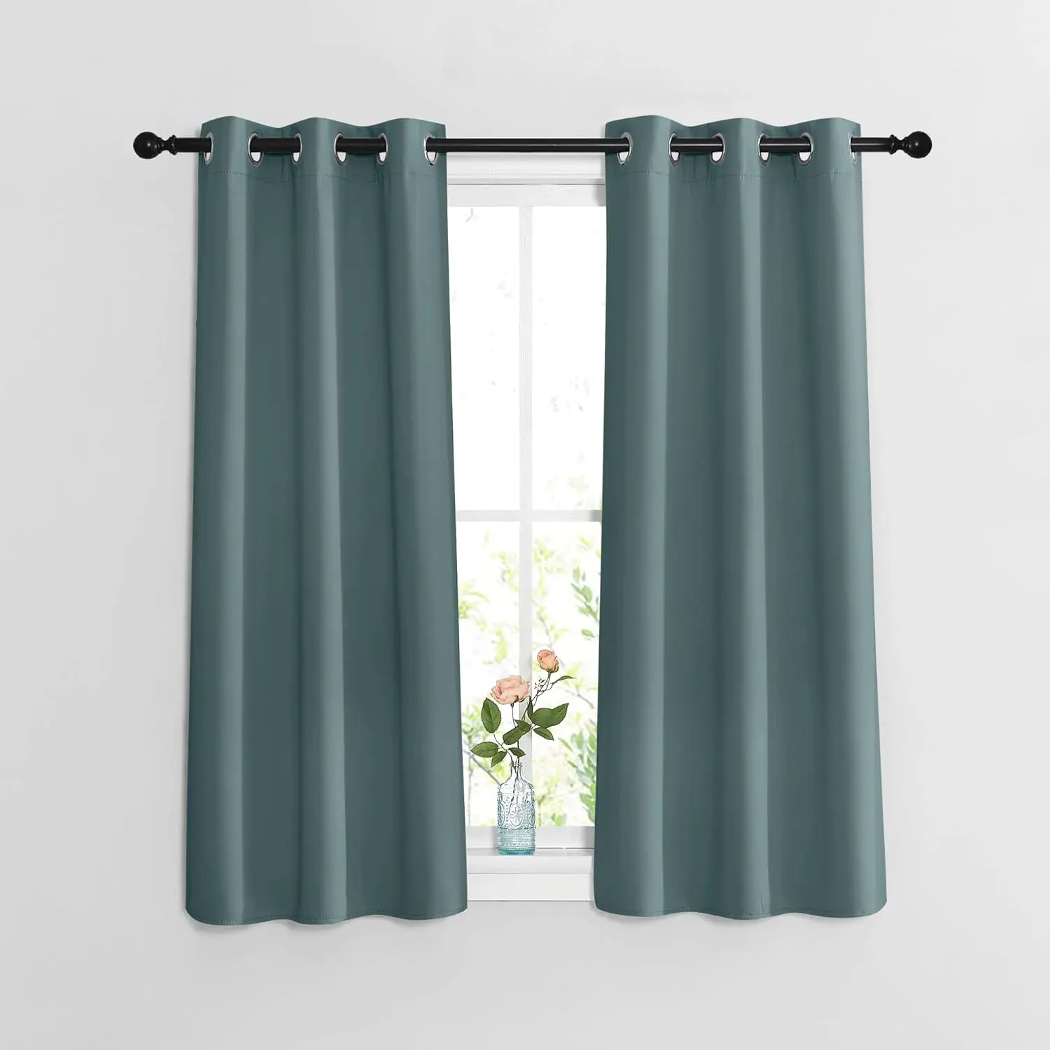 NICETOWN Blackout Greyish Blue Curtains for Bedroom - Window Treatment Thermal Insulated Grommet Solid Drapes Light Blocking Sound Reducing Drapes for Basement， 2 Panels， W37 x L54