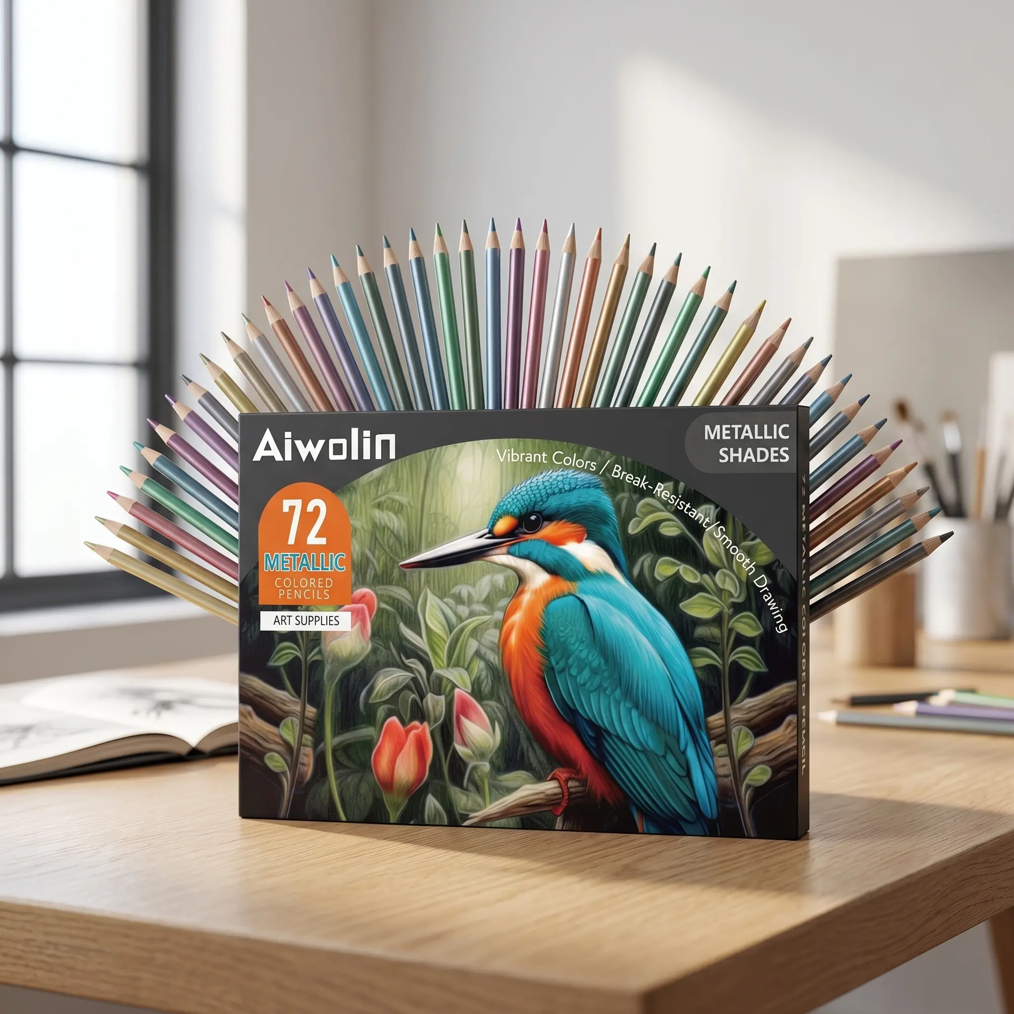 72-Piece Metallic Colored Pencils with Soft Vibrant Core, Office Stationery for Adult Coloring, Drawing & Blending