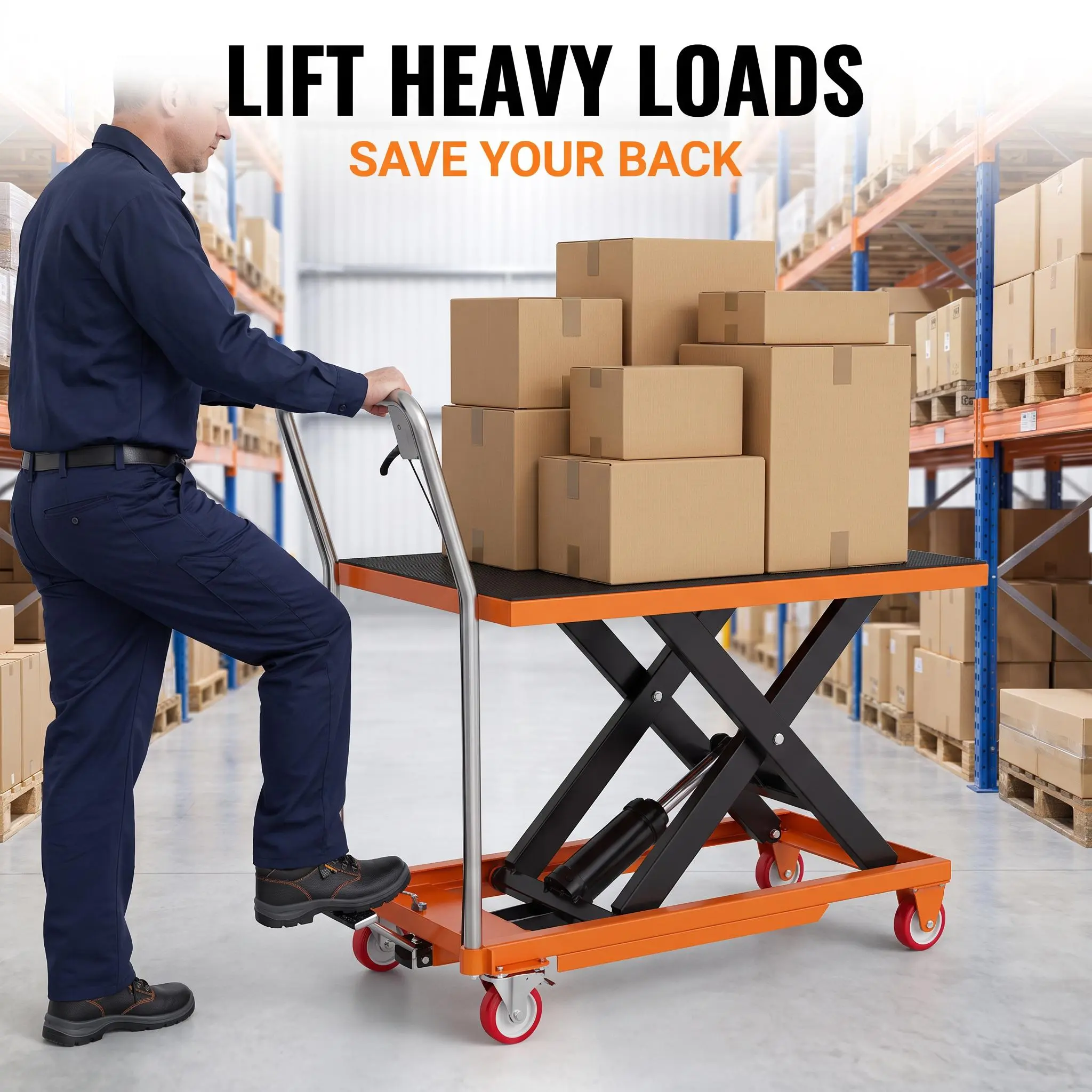 【Garvee】1100lbs Hydraulic Lift Table Cartwith 500lbs, and 330lbs Capacities, Manual Double Scissor Lift Table with Foot Pedal Pump, 50" Max Lifting Height, Locking Casters and Non-Slip Platform for Warehouse, Workshop & Garage,toolupgrade