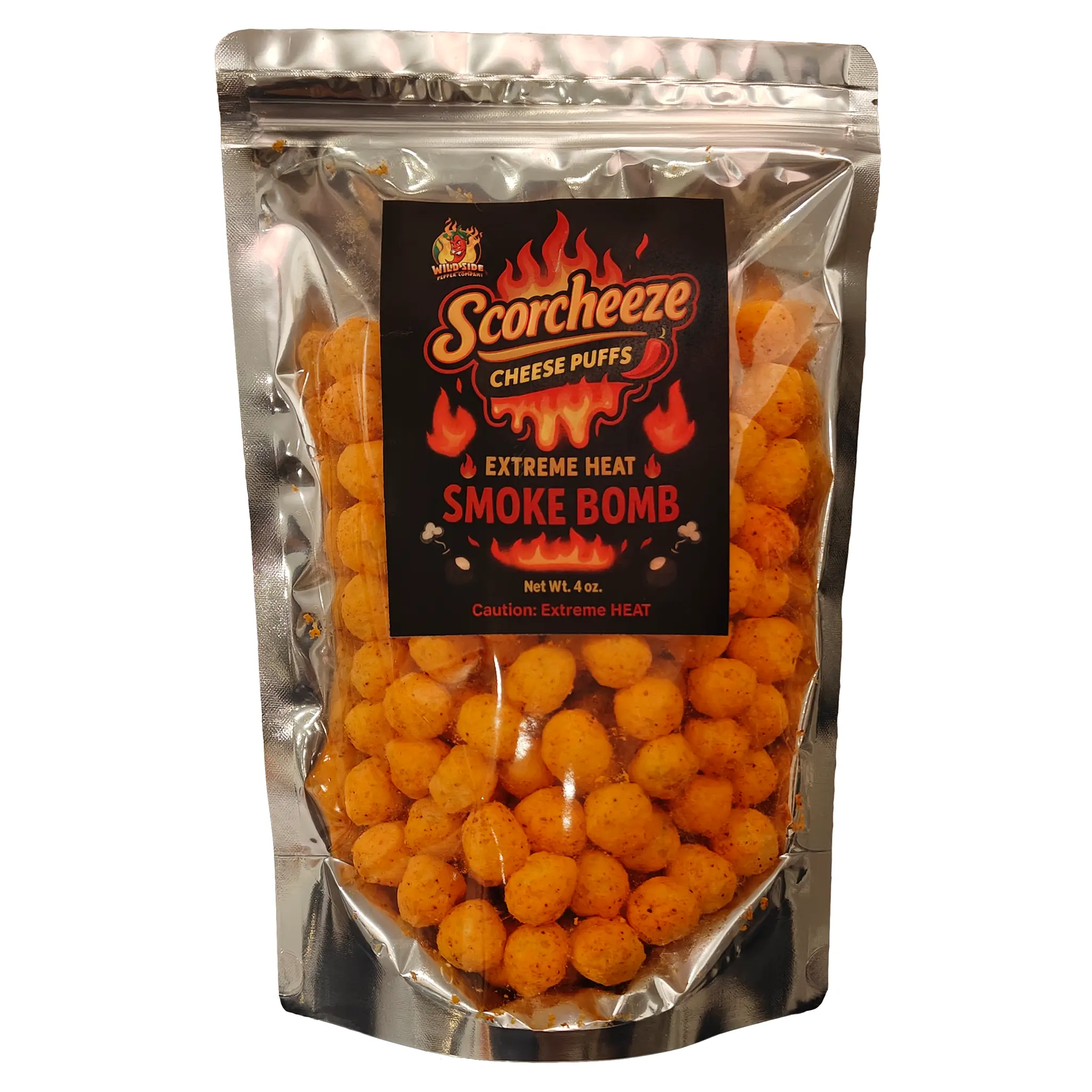 Extremely HOT Heat - SMOKE BOMB - Scorcheeze Cheese Puffs - Cheese Balls