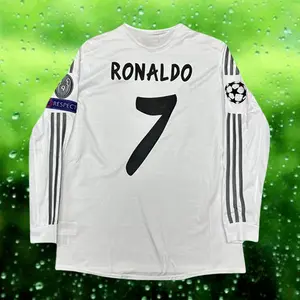 13 14 Home Retro White No.7 Ronaldo Long Sleeve Soccer Jerseys
