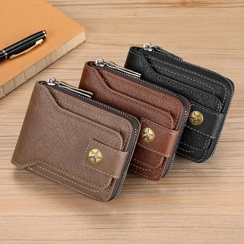 Men's Vintage Slim RFID Protection Wallet - 2026 Style, Zipper-Closure, Multi-Card Slot, Large Capacity, Portable Minimalist, RFID Scan Block, Slim Pocket Fit, for Outdoor Daily Use, Less Pocket Bulk