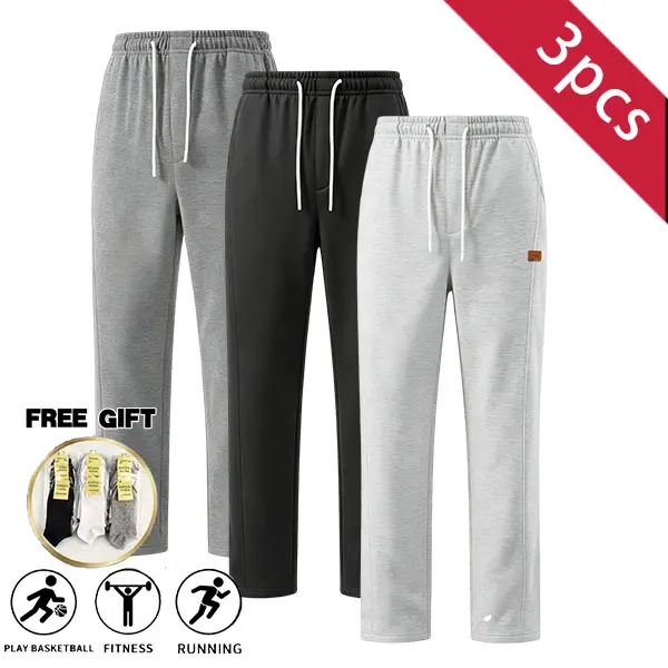 3PCS Men’s All-Season Elastic Waist Sweatpants | Ultra-comfortable everyday slim-fit joggers, premium soft and supple fabric men’s casual pants suitable for workouts, running, and lounging at home. Socks included.