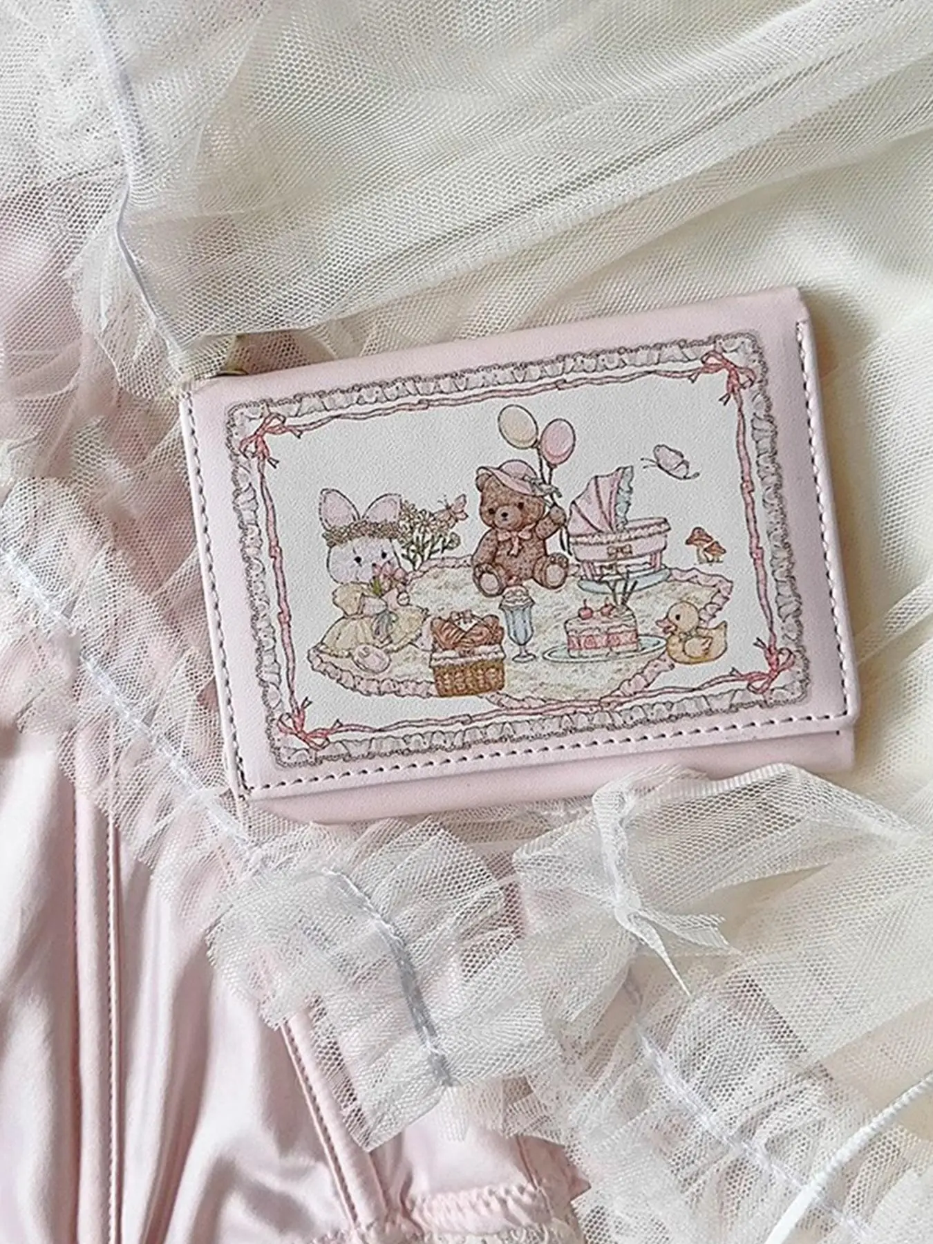 Cartoon Bear Pattern Pu Leather Wallet, 2025 Cute Mini Purses Zipper Card Holder, Multi Card Slot Anti-magnetic Buckle Money Saving Wallet Back To School, Purses for Women