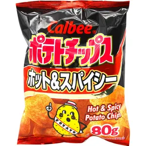 Calbee Hot & Spicy Potato Chips 80g - Crispy Thinly Sliced Snack from Japan for Spice Lovers
