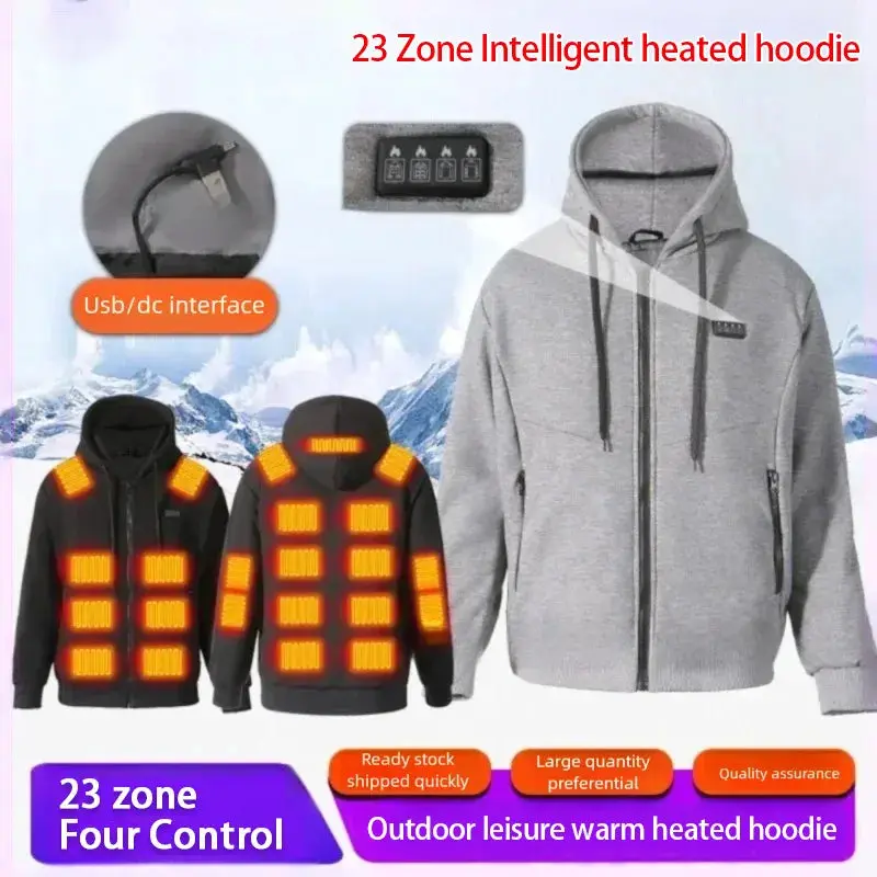 2026 Heated Hoodie 23-Zone Heating Unisex Outdoor Warm Sweatshirt Jacket