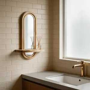 Creative Wall-Mounted Pine Wood Mirror, Acrylic Lens, Eco-Friendly, Durable, Unique Design, Home Decor, Storage Rack, China Harvested