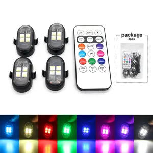 4PCS Upgrade 4LEDs Wireless LED Strobe Lights with Remote Control, USB Charge Waterproof Anti-Collision Led Emergency Warning Lights for Car Motorcycle Drone Aircraft Bike