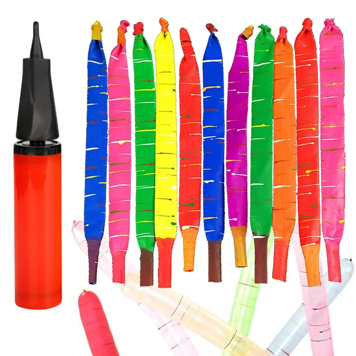 Colorful 100-Pack Rocket Party Balloons Kit - Aerodynamic Tip Flying Balloons with Easy Pump, No Refill Needed, Great for Outdoor/Indoor Parties, Kids' Birthdays & Festive Celebrations