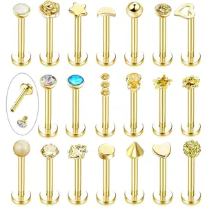 YADOCA 20 Pcs Tragus Cartilage Forward Helix Stud Earrings for Women Men Monroe Labret Lip Nose Studs Stainless Steel CZ Balls Heart Flower Medusa Flatback Piercings Earrings 16G