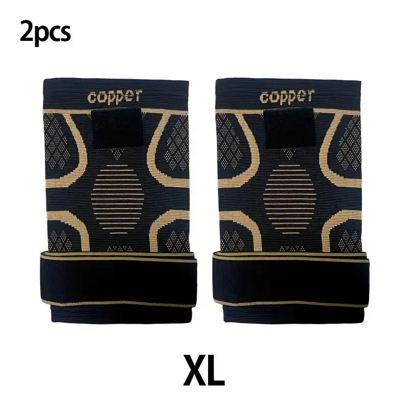 2pcs 's Copper Ion Knee Braces - High-Elasticity Adjustable Compression Knee with Copper, & Stabilizing Hinges for,, - Black/Black/Golden Design (No /Easy Strap Closure