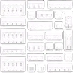 Customizable Plastic Drawer Organizer Set with Silicone Pads, Vanity Organizers, and Storage Bins for Kitchen, Office, Bathroom & Vanity
