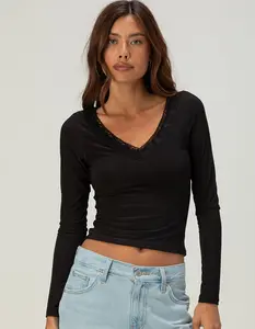 TILLYS Womens Lace V-Neck Butter Soft Long Sleeve Top