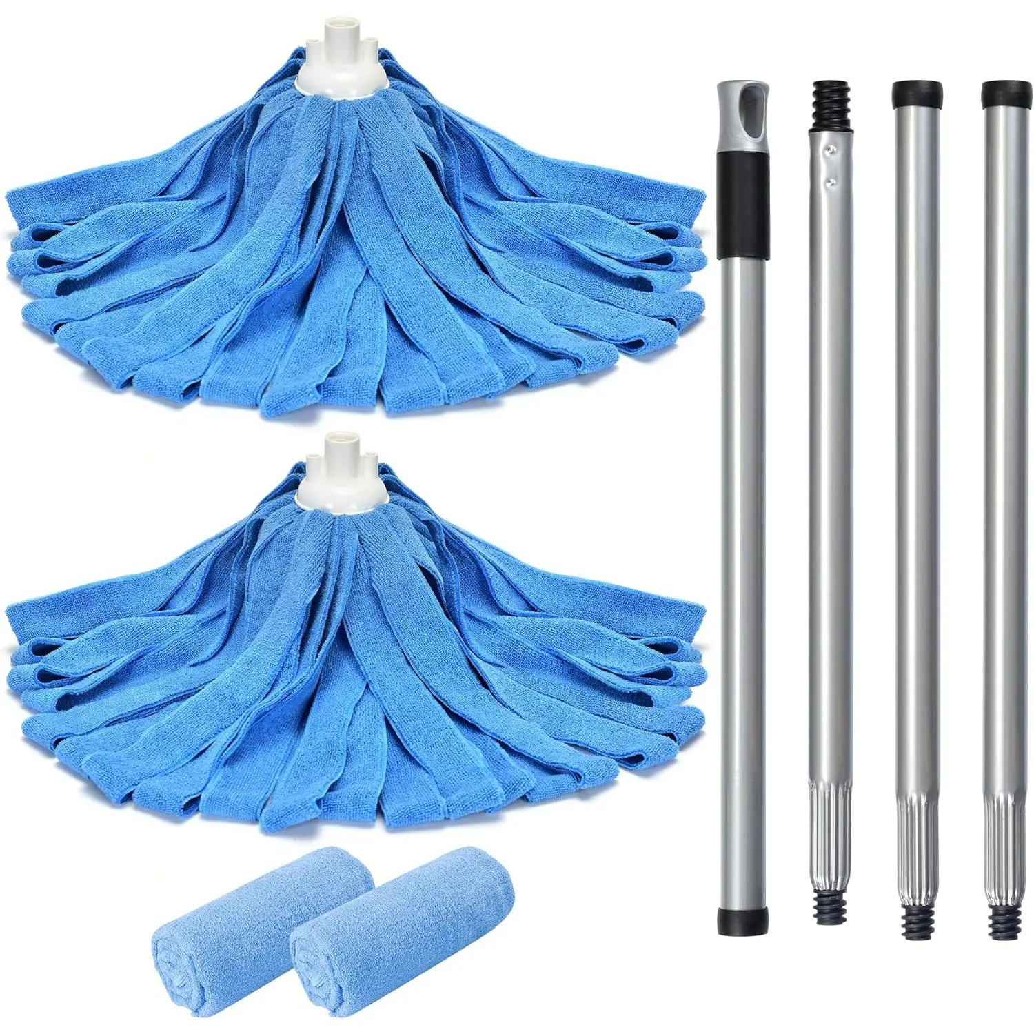 Microfiber Cloth Mop Compatible with Ceda Microfiber Cloth Mop Refill Commercial Mop Replacement 54" Stainless Steel Handle with 2 Wet Mop Heads w/1 Handle Incl.2Pcs Microfiber Cloth-Blue