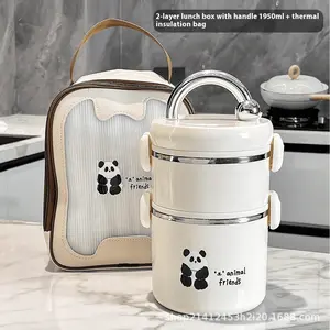 Insulated Lunch Box 304 Stainless Steel Non-BPA Microwaveable Food Heating Pot Bowl with Sealing Silicone Ring & Fixed Lock for Office School Home Use