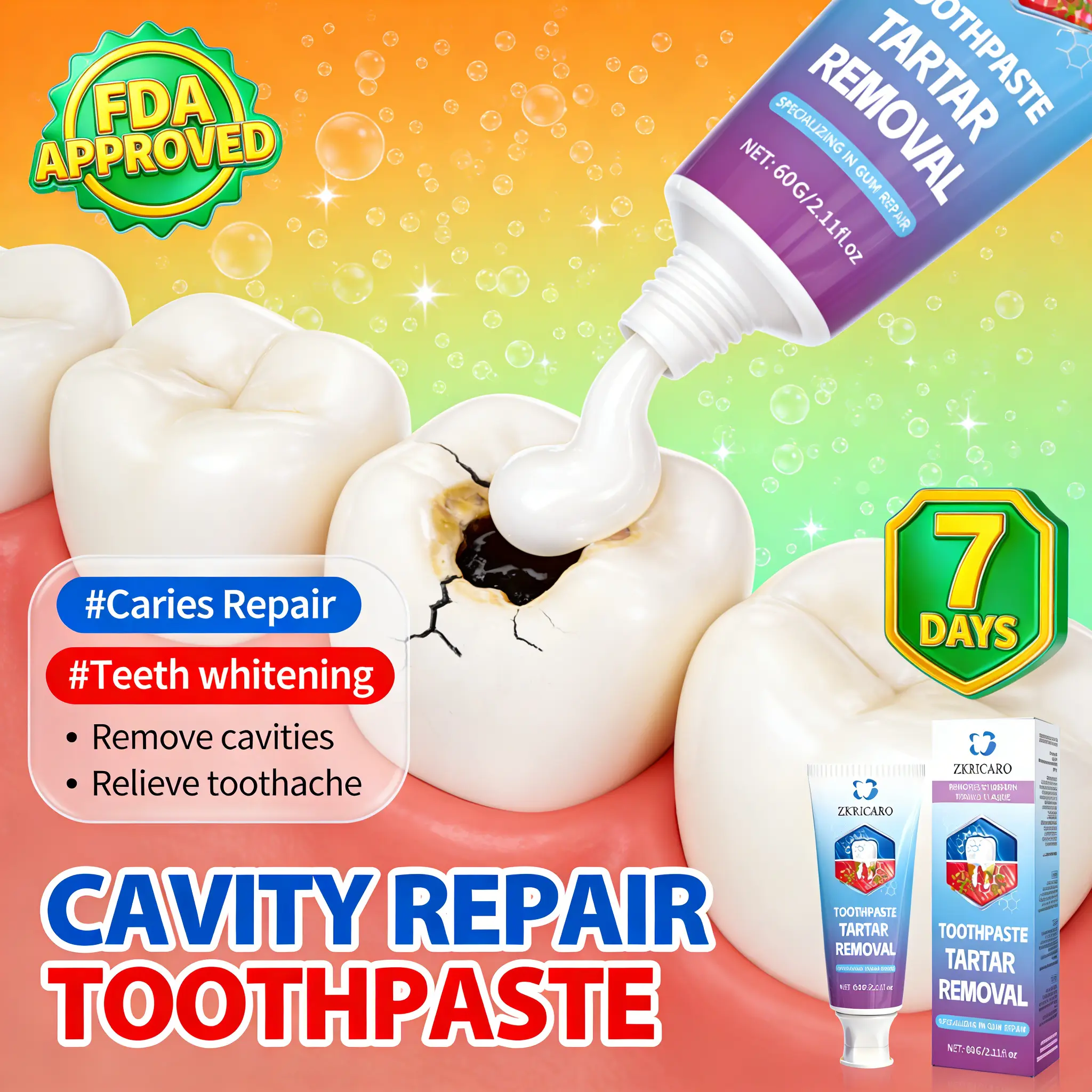 ZKRICARO Repair Toothpaste, Natural Antibacterial Formula with Chamomile for Enamel Strengthening, Gum Health, Plaque Removal, and Sensitive Teeth Relief, Tea Tree, Peppermint, Gentle, Oral, Herbal