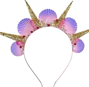 LaVenty Pink Seashell Halo Crown Headpiece Mermaid Headband Seashell Crown Headband Siren Costume Women Halloween Cosplay Renaissance