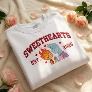 Embroidered Sweetheart Couple Sweatshirt, Valentine Couple Sweater, Fire and Water Love Crewneck