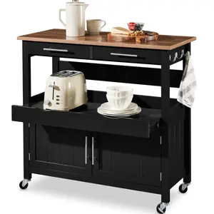 Best Choice Products 36in Large Rolling Kitchen Island Cart, 2-Door Cabinet, Outlet, Hooks, & Wheels