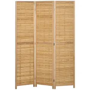 3-Panel Natural Hand-Woven Bamboo Folding Room Divider, Portable Privacy Screen, Breathable Freestanding Partition for Home Office, Living Room