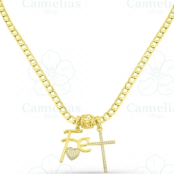 Gold Plated Cuban Chain & Faith Pendant Necklace size 18,20 and 22 Inch Lengths Stylish Durable Jewelry for Various Occasions 3mm wide