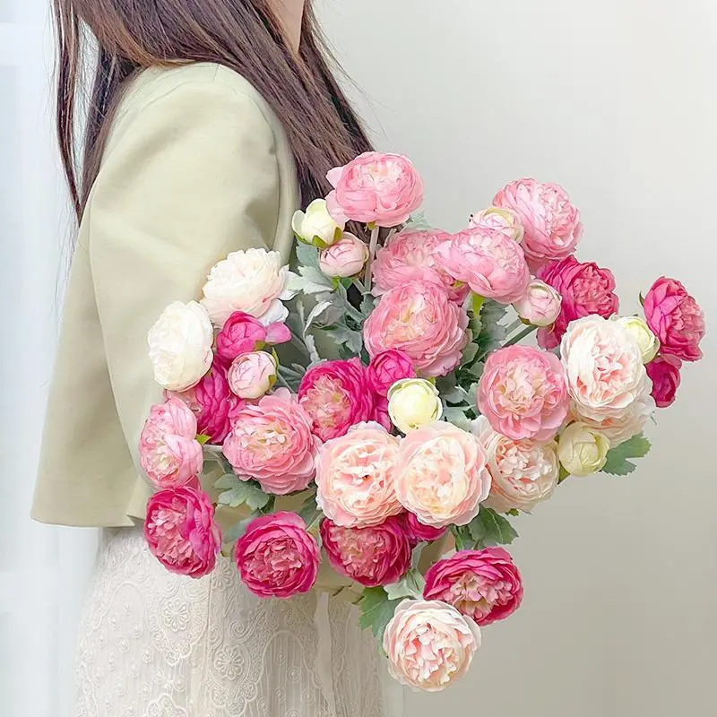 Artificial Peony Bouquet Bundle - 20 Stems (About 60 Heads) Adjustable Stem Fit Fade-Proof Peonies Flowers for Wedding, Home Floral Decor, Anniversary Gift