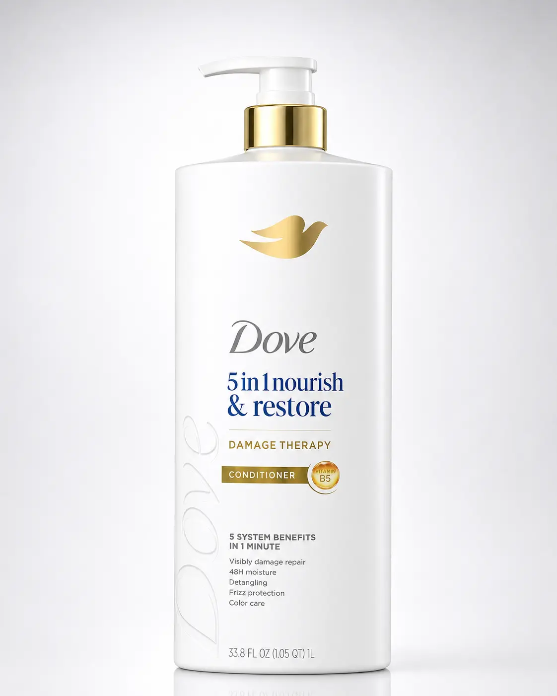 Dove Nourish & Restore 5-in-1 Conditioner, 33.8 fl. oz., Damage Therapy, Vitamin B5, Visible demage repair, 48h moisture, detangling, frizz protection, color care, hair care