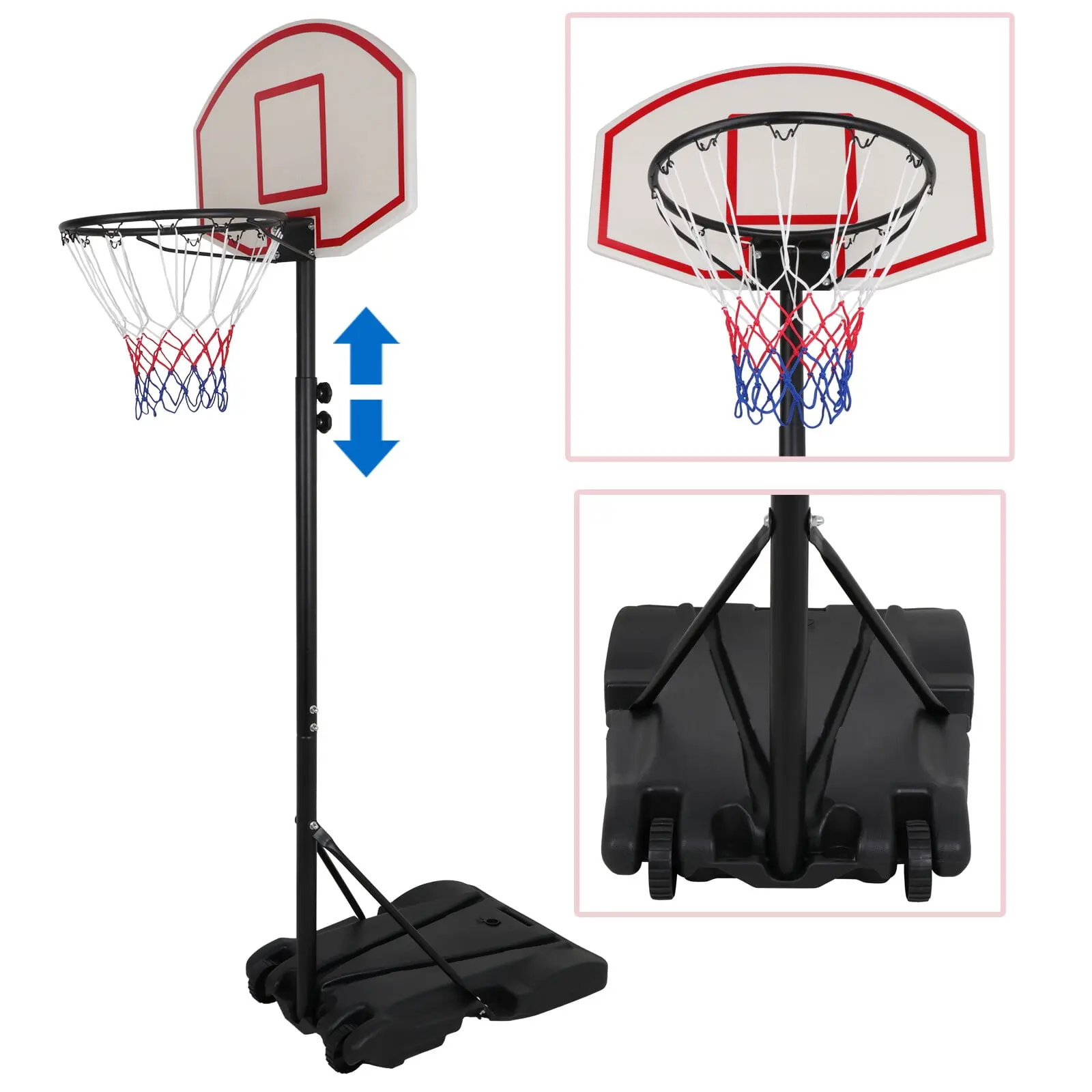 Portable Basketball Hoop for Children, Freestanding Height-Adjustable Stand (5.4-7 ft) with a 28-Inch Backboard & Standard 17-in Rim for Outdoor Backyard Sports Training, Backboard 28", Standard Hoop