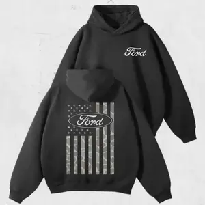 Ford Fan Flag Hoodie - Retro Patriotic American Flag Pattern Sportswear, Classic Ford Truck Fan Patriotic Camouflage Hoodie, Neutral American Car Street WearRAIMENTRY