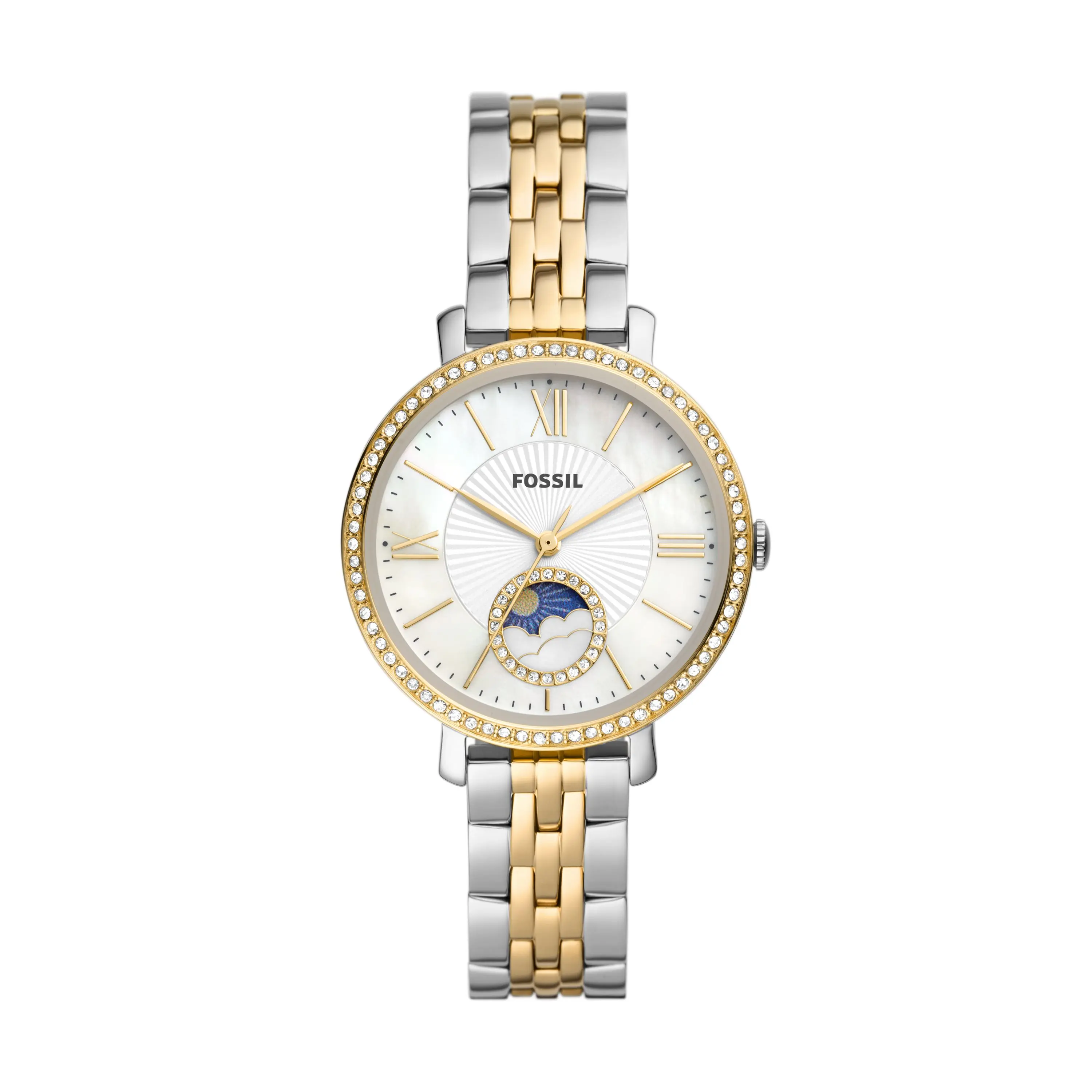 Fossil Women's Jacqueline 36mm Sun Moon Multifunction, Two-Tone Stainless Steel Watch